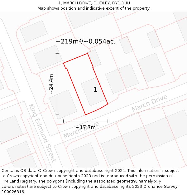1, MARCH DRIVE, DUDLEY, DY1 3HU: Plot and title map