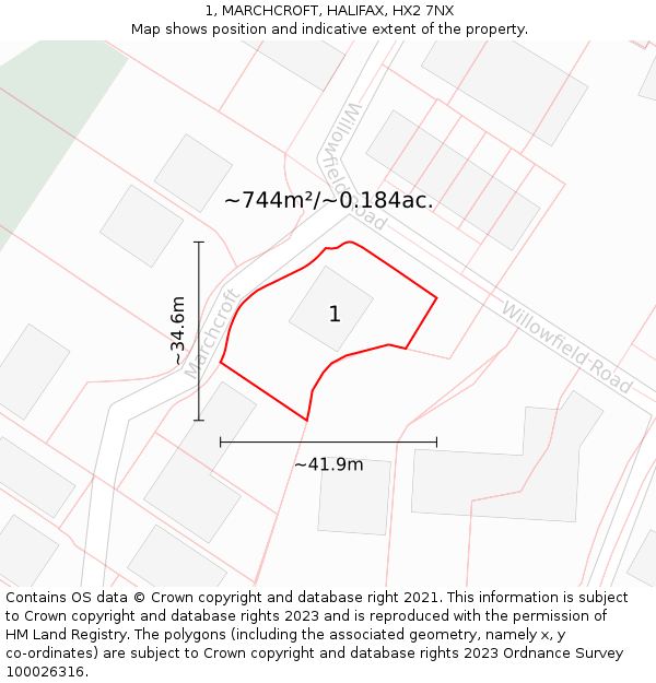 1, MARCHCROFT, HALIFAX, HX2 7NX: Plot and title map