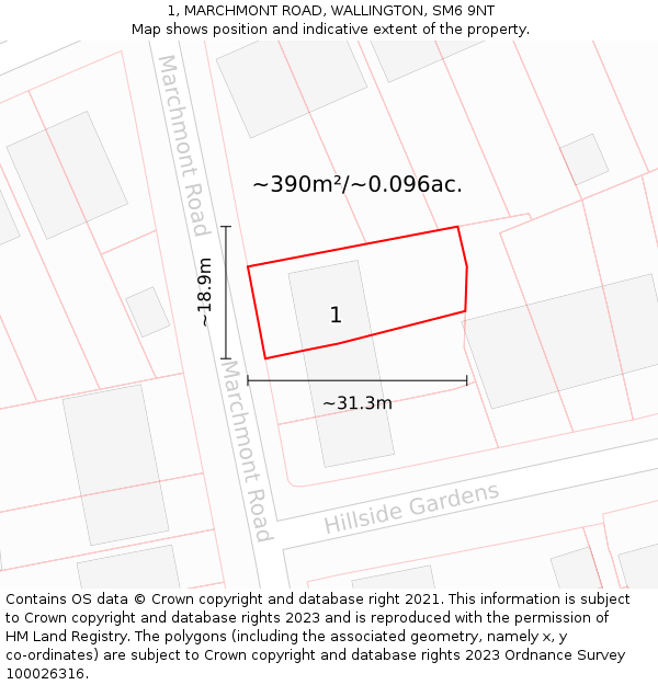 1, MARCHMONT ROAD, WALLINGTON, SM6 9NT: Plot and title map