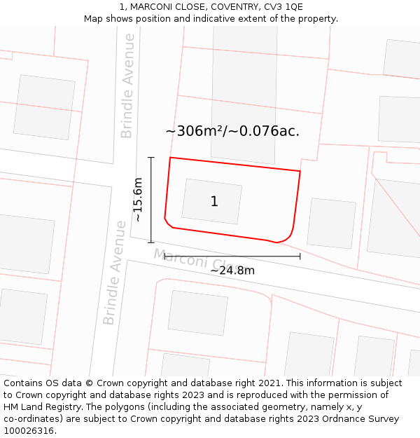 1, MARCONI CLOSE, COVENTRY, CV3 1QE: Plot and title map