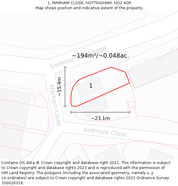 1, MARHAM CLOSE, NOTTINGHAM, NG2 4GR: Plot and title map