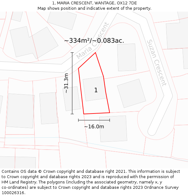 1, MARIA CRESCENT, WANTAGE, OX12 7DE: Plot and title map