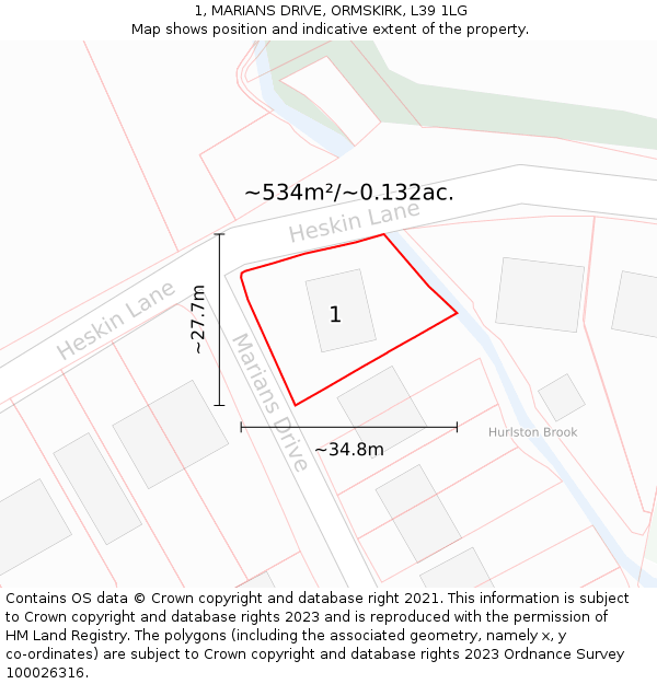 1, MARIANS DRIVE, ORMSKIRK, L39 1LG: Plot and title map