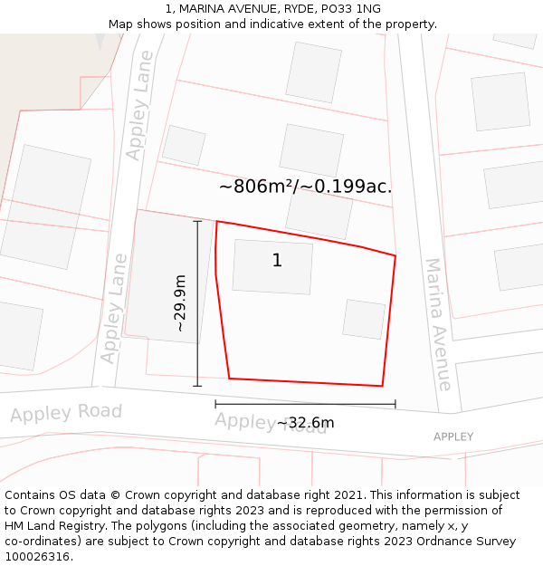 1, MARINA AVENUE, RYDE, PO33 1NG: Plot and title map