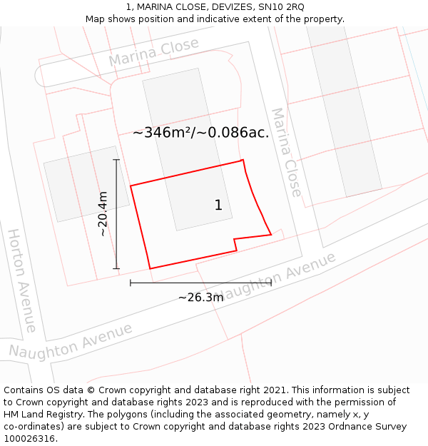 1, MARINA CLOSE, DEVIZES, SN10 2RQ: Plot and title map