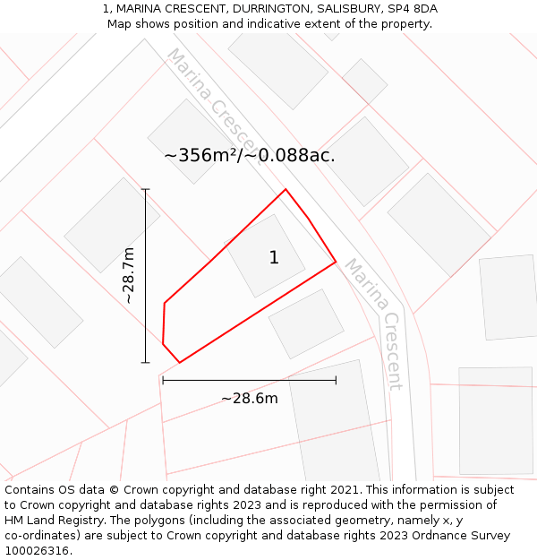 1, MARINA CRESCENT, DURRINGTON, SALISBURY, SP4 8DA: Plot and title map