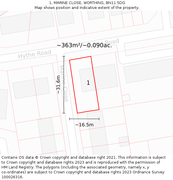 1, MARINE CLOSE, WORTHING, BN11 5DG: Plot and title map