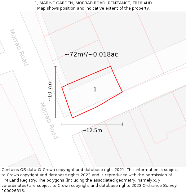 1, MARINE GARDEN, MORRAB ROAD, PENZANCE, TR18 4HD: Plot and title map