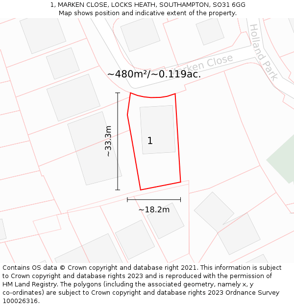 1, MARKEN CLOSE, LOCKS HEATH, SOUTHAMPTON, SO31 6GG: Plot and title map