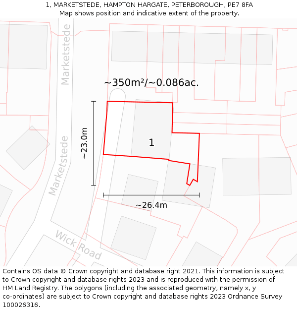 1, MARKETSTEDE, HAMPTON HARGATE, PETERBOROUGH, PE7 8FA: Plot and title map