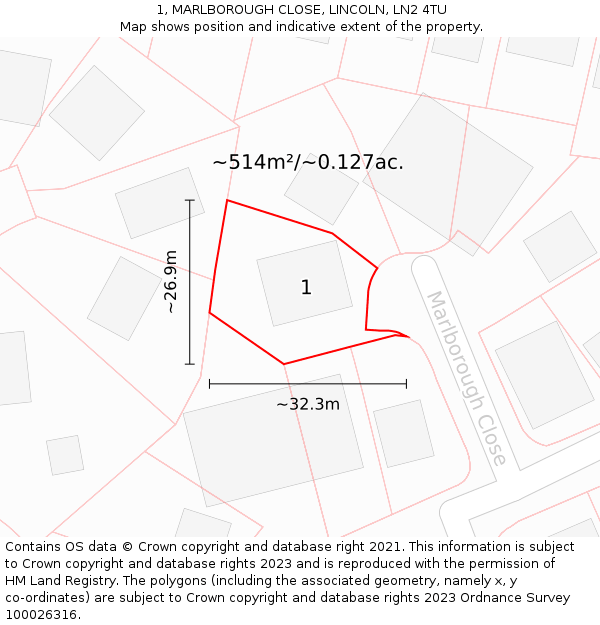 1, MARLBOROUGH CLOSE, LINCOLN, LN2 4TU: Plot and title map