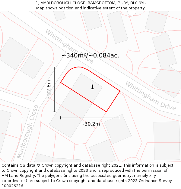 1, MARLBOROUGH CLOSE, RAMSBOTTOM, BURY, BL0 9YU: Plot and title map