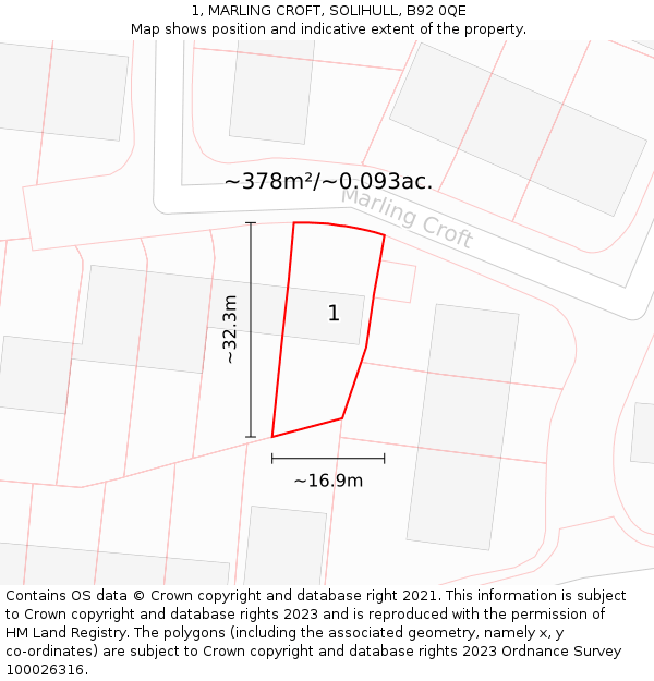 1, MARLING CROFT, SOLIHULL, B92 0QE: Plot and title map
