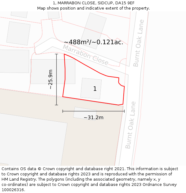 1, MARRABON CLOSE, SIDCUP, DA15 9EF: Plot and title map