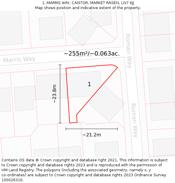 1, MARRIS WAY, CAISTOR, MARKET RASEN, LN7 6JJ: Plot and title map