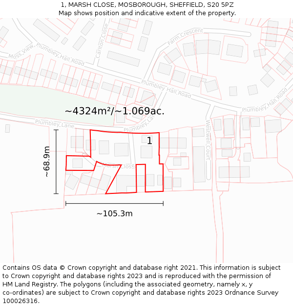 1, MARSH CLOSE, MOSBOROUGH, SHEFFIELD, S20 5PZ: Plot and title map
