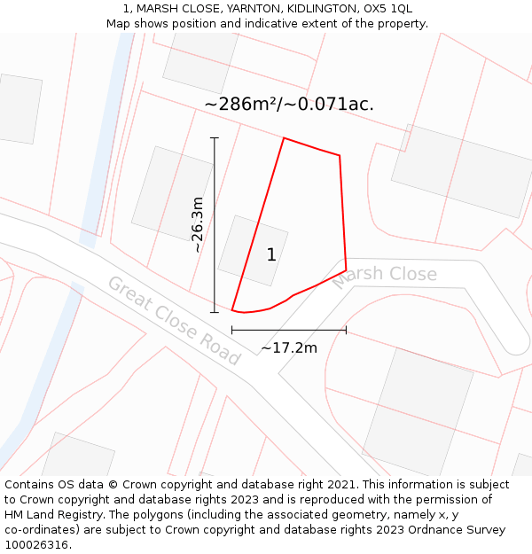 1, MARSH CLOSE, YARNTON, KIDLINGTON, OX5 1QL: Plot and title map