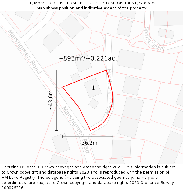 1, MARSH GREEN CLOSE, BIDDULPH, STOKE-ON-TRENT, ST8 6TA: Plot and title map