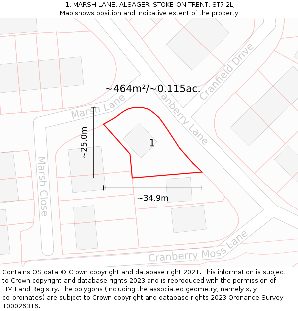 1, MARSH LANE, ALSAGER, STOKE-ON-TRENT, ST7 2LJ: Plot and title map