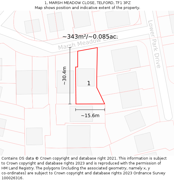 1, MARSH MEADOW CLOSE, TELFORD, TF1 3PZ: Plot and title map