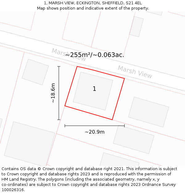 1, MARSH VIEW, ECKINGTON, SHEFFIELD, S21 4EL: Plot and title map