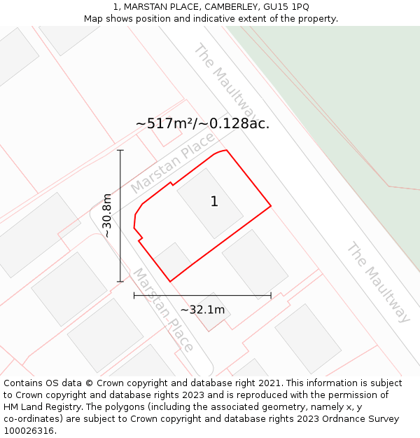 1, MARSTAN PLACE, CAMBERLEY, GU15 1PQ: Plot and title map