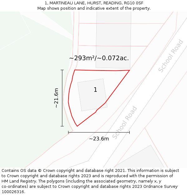 1, MARTINEAU LANE, HURST, READING, RG10 0SF: Plot and title map