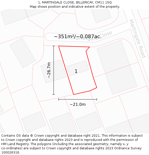 1, MARTINGALE CLOSE, BILLERICAY, CM11 1SQ: Plot and title map