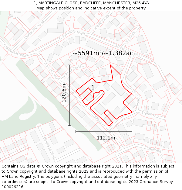 1, MARTINGALE CLOSE, RADCLIFFE, MANCHESTER, M26 4YA: Plot and title map