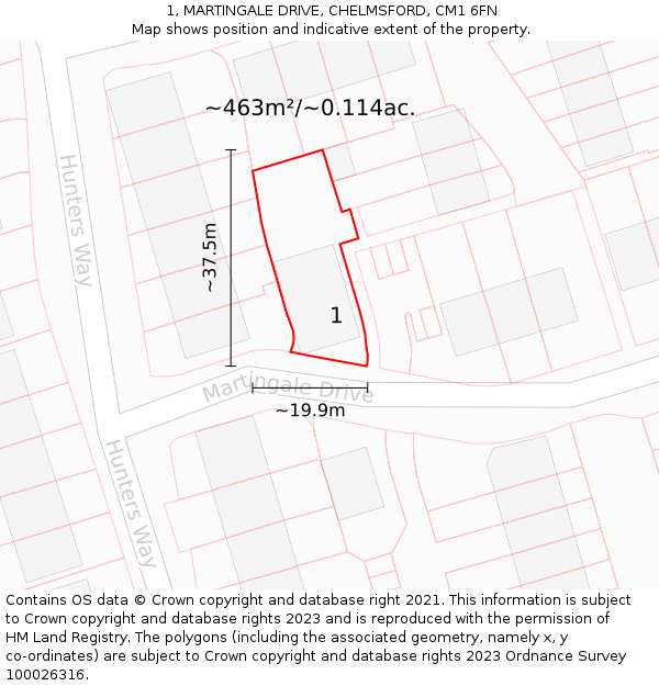 1, MARTINGALE DRIVE, CHELMSFORD, CM1 6FN: Plot and title map