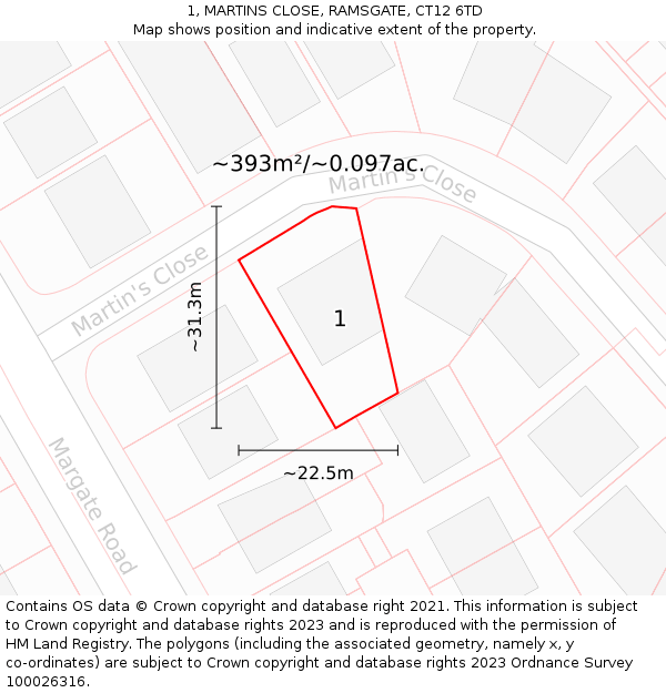 1, MARTINS CLOSE, RAMSGATE, CT12 6TD: Plot and title map