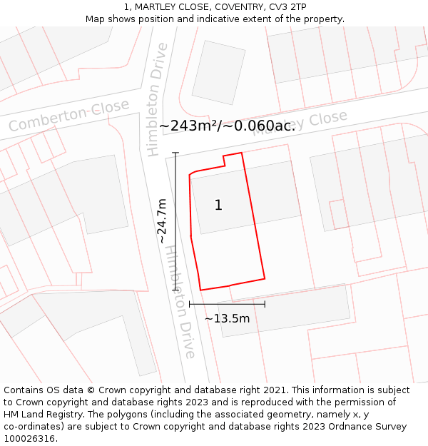 1, MARTLEY CLOSE, COVENTRY, CV3 2TP: Plot and title map