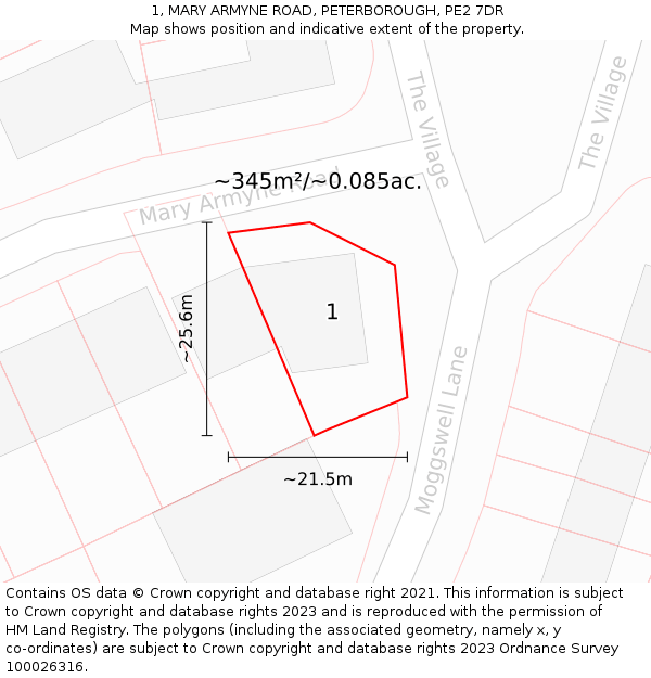 1, MARY ARMYNE ROAD, PETERBOROUGH, PE2 7DR: Plot and title map