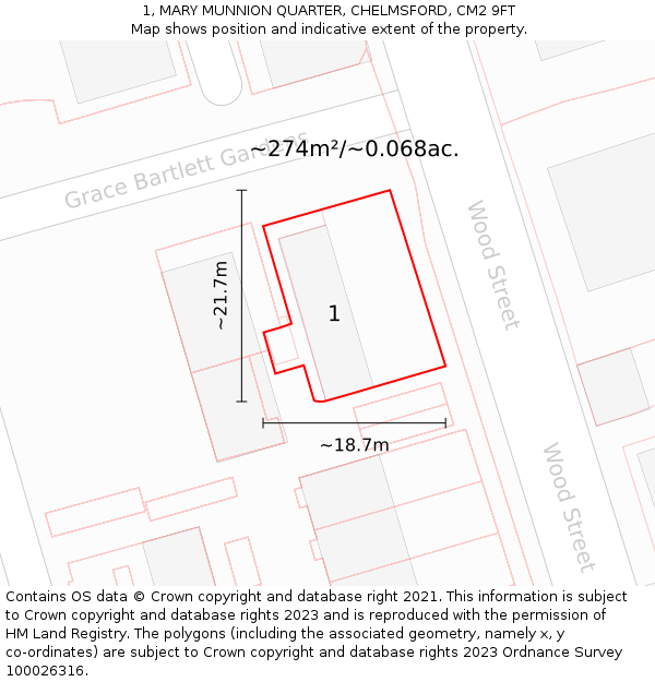 1, MARY MUNNION QUARTER, CHELMSFORD, CM2 9FT: Plot and title map