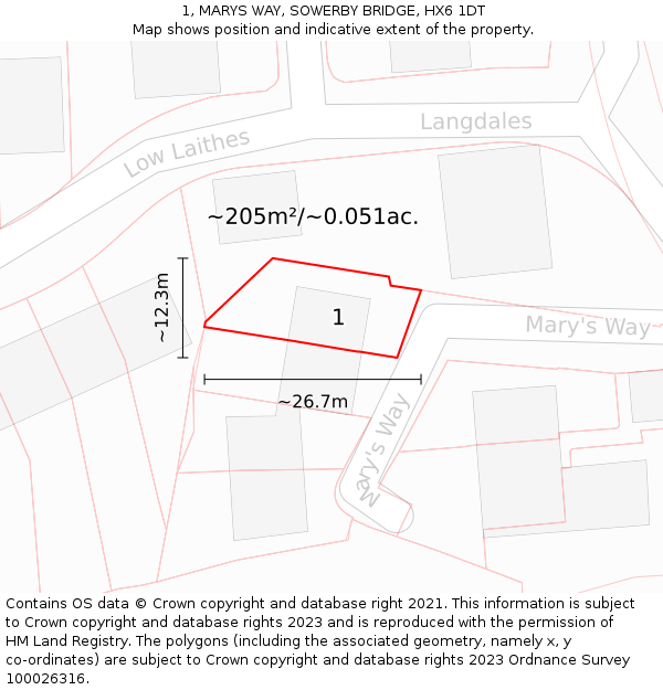 1, MARYS WAY, SOWERBY BRIDGE, HX6 1DT: Plot and title map