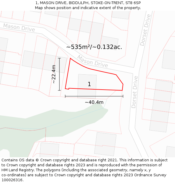1, MASON DRIVE, BIDDULPH, STOKE-ON-TRENT, ST8 6SP: Plot and title map
