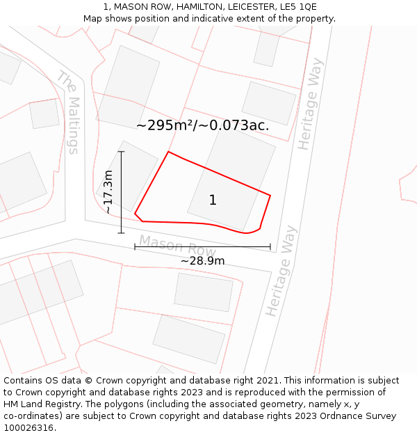 1, MASON ROW, HAMILTON, LEICESTER, LE5 1QE: Plot and title map