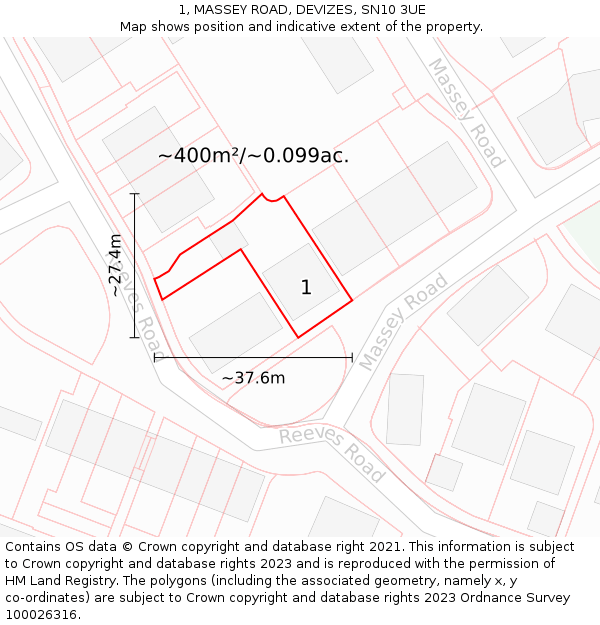 1, MASSEY ROAD, DEVIZES, SN10 3UE: Plot and title map