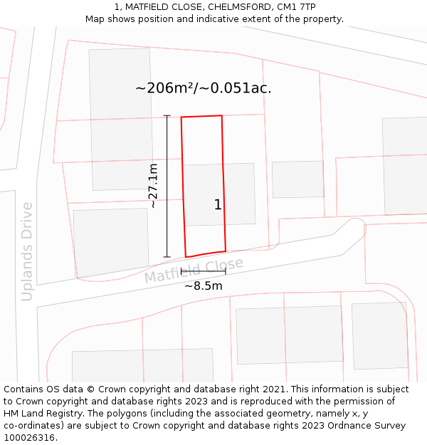 1, MATFIELD CLOSE, CHELMSFORD, CM1 7TP: Plot and title map
