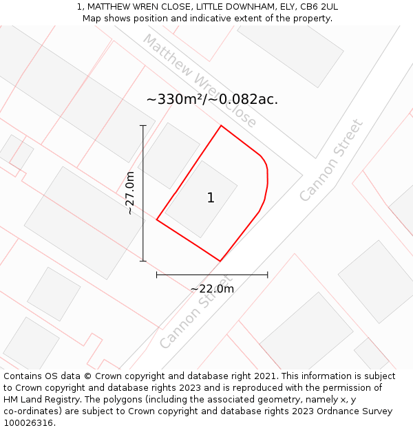 1, MATTHEW WREN CLOSE, LITTLE DOWNHAM, ELY, CB6 2UL: Plot and title map