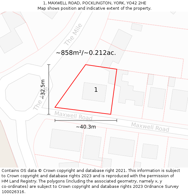 1, MAXWELL ROAD, POCKLINGTON, YORK, YO42 2HE: Plot and title map
