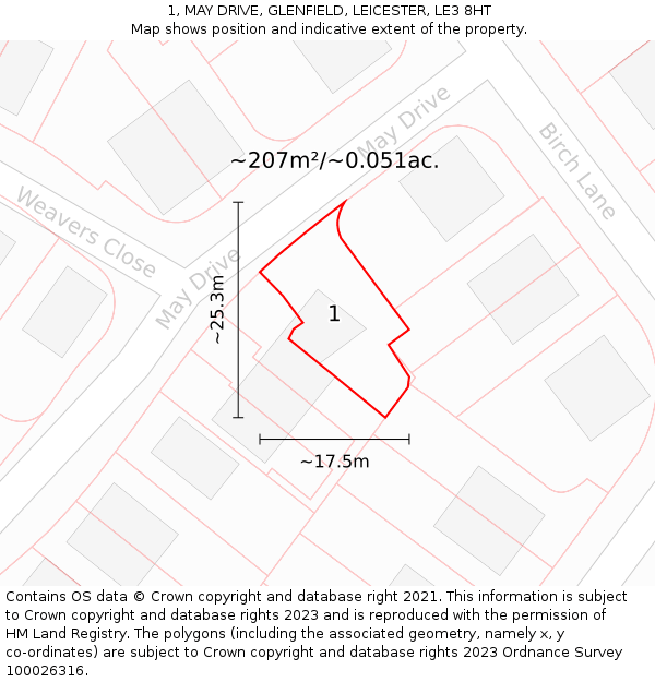 1, MAY DRIVE, GLENFIELD, LEICESTER, LE3 8HT: Plot and title map