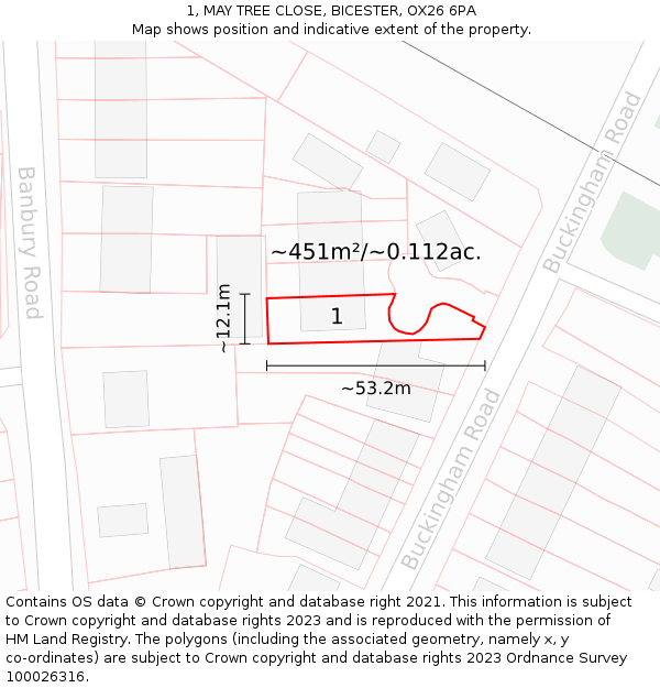 1, MAY TREE CLOSE, BICESTER, OX26 6PA: Plot and title map