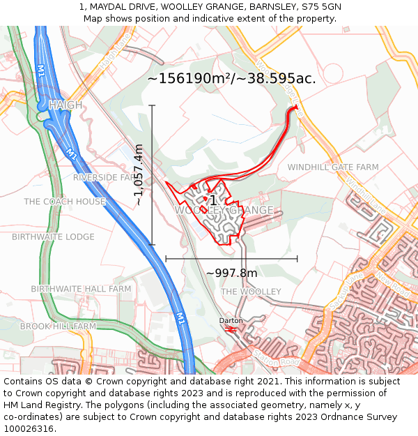 1, MAYDAL DRIVE, WOOLLEY GRANGE, BARNSLEY, S75 5GN: Plot and title map