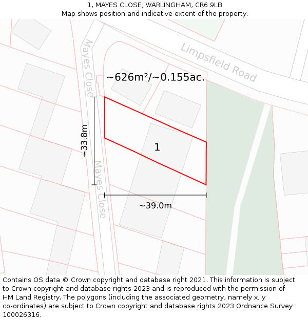 1, MAYES CLOSE, WARLINGHAM, CR6 9LB: Plot and title map