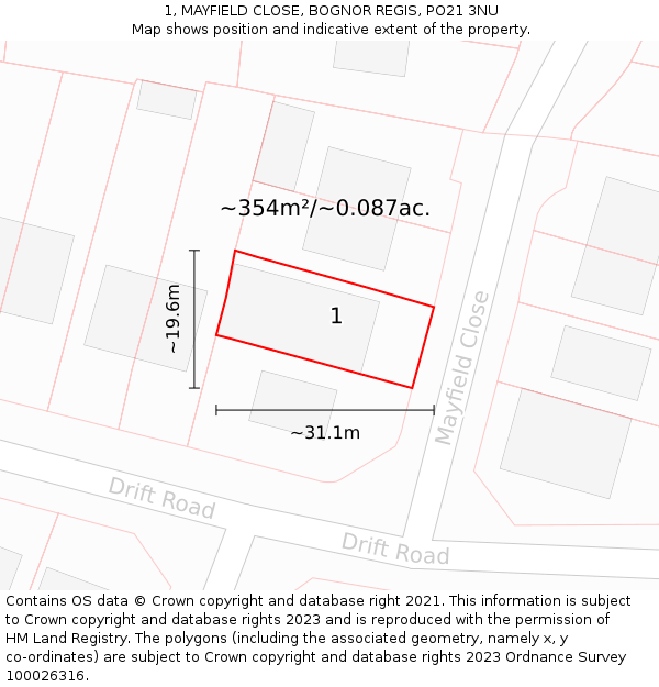 1, MAYFIELD CLOSE, BOGNOR REGIS, PO21 3NU: Plot and title map