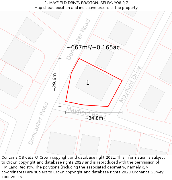 1, MAYFIELD DRIVE, BRAYTON, SELBY, YO8 9JZ: Plot and title map