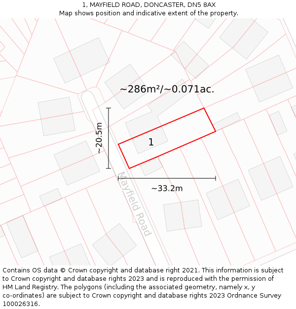 1, MAYFIELD ROAD, DONCASTER, DN5 8AX: Plot and title map