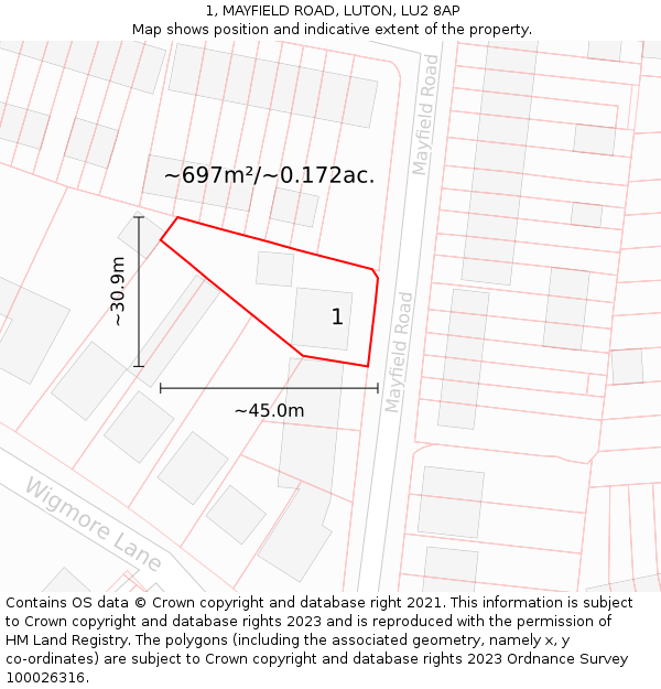1, MAYFIELD ROAD, LUTON, LU2 8AP: Plot and title map