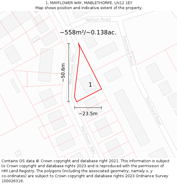 1, MAYFLOWER WAY, MABLETHORPE, LN12 1EY: Plot and title map